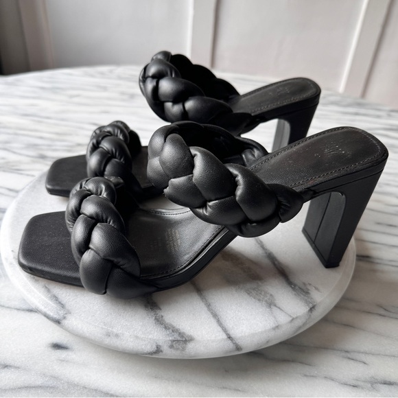 Black Slip On Heeled Sandals / Braided Mules - Picture 5 of 6